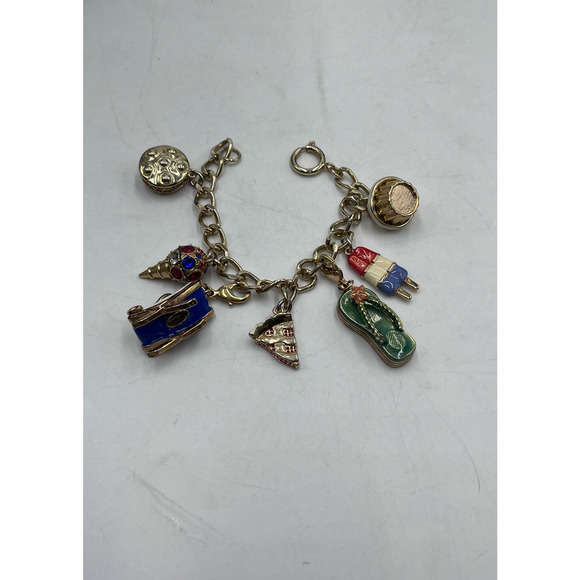 Monet Vintage Signed Gold‎ Tone Summertime Sweets Charms Bracelet - Picture 13 of 13